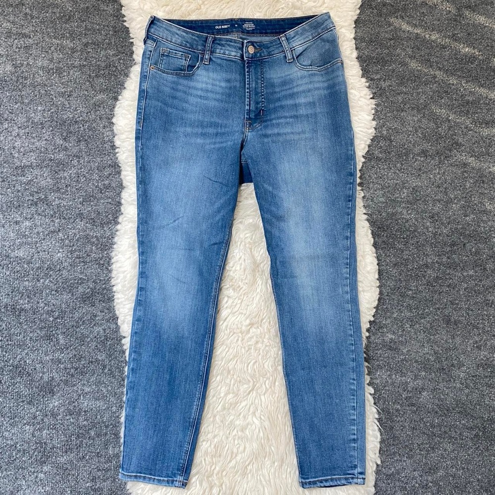 OLD NAVY BLUE DENIM SUPER SKINNY HIGH RISE ROCKSTAR SECRET SMOOTH POCKETS JEANS